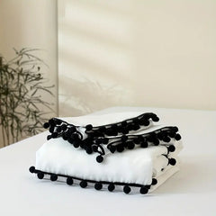 Vintage Boho PomPom Tassels Cotton Duvet Cover Set - White