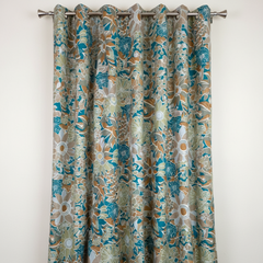 2Pc Printed Eyelet Curtain – Aqua Blossom Curtain