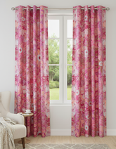 2Pc Printed Eyelet Curtain – Bloom in Pink Vibrant Floral
