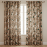 2Pc Printed Eyelet Curtain – Neutral Beige Hydrangea