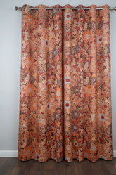 2Pc Printed Floral Bloom Eyelet Curtain – Warm Autumn Tones