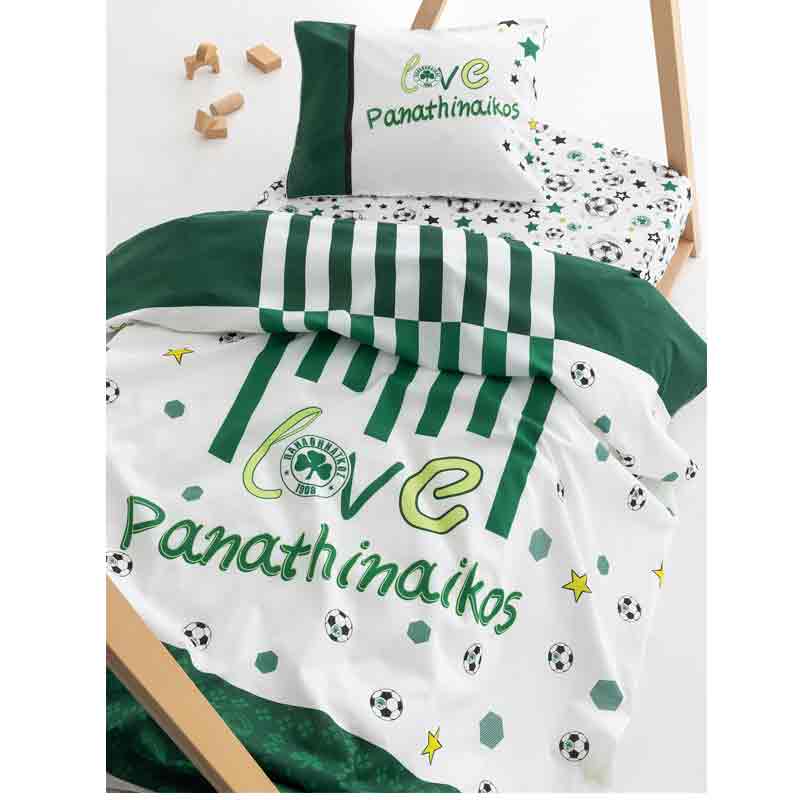 Kids Single Cotton Bed Sheet Set — Panathinaikos (Love)