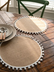 Pom-Pom Ball Fringe Trim Jute Placemats