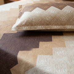Espresso Beige Chevron - Printed Flat Sheet Set, Double Bed, 100% Cotton