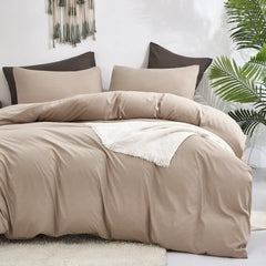 Plain Dyed Duvet Cover Set-Beige