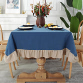 Flounce Stitching Cotton Table Covers-Blue Beige Ruffles