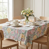 Printed Cotton Table Cover- Pastel Garden Dreams