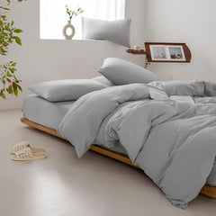 Plain Dyed Duvet Cover Set-Grey