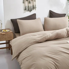 Plain Dyed Duvet Cover Set-Beige