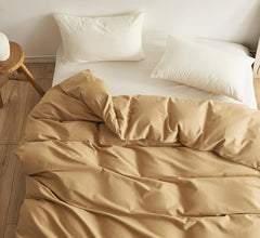 Plain Dyed Reversible Cotton Duvet Cover Set - Dark Beige / Cream