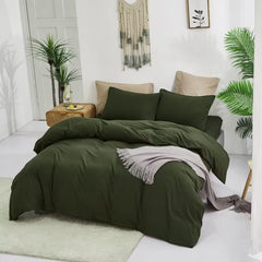 Plain Dyed Duvet Cover Set-Army Green