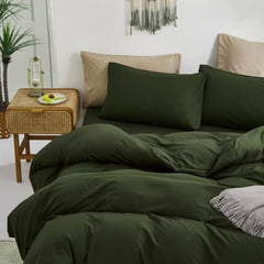 Plain Dyed Duvet Cover Set-Army Green