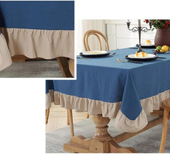 Flounce Stitching Cotton Table Covers-Blue Beige Ruffles
