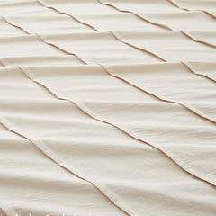 Minimal Pleated Cotton Duvet Cover Set - Cream