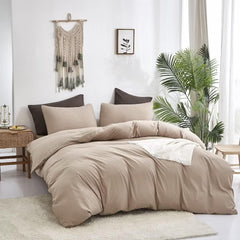 Plain Dyed Duvet Cover Set-Beige