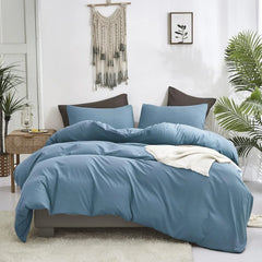 Plain Dyed Duvet Cover Set-Lake Blue