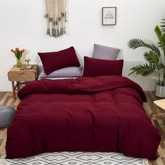Plain Dyed Duvet Cover Set-Burgundy