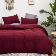 Plain Dyed Duvet Cover Set-Burgundy