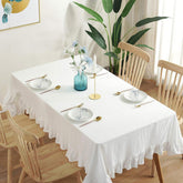 Flounce Stitching Cotton Table Covers-White