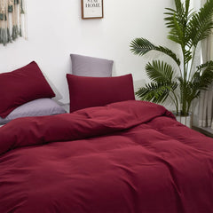 Plain Dyed Duvet Cover Set-Burgundy