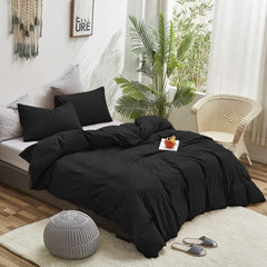 Plain Dyed Duvet Cover Set-Black