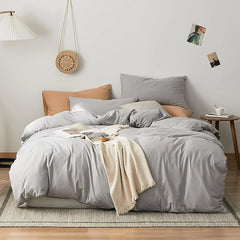 Plain Dyed Duvet Cover Set-Grey