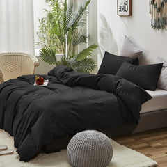 Plain Dyed Duvet Cover Set-Black