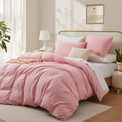 Plain Dyed Duvet Cover Set-Pink
