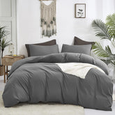 Plain Dyed Cotton Duvet Cover Set - Dark Grey
