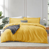 Plain Dyed Cotton Duvet Cover Set - yellow