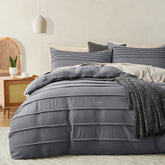 Minimal Pleated Cotton Duvet Cover Set - Dark Grey