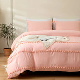 Vintage Boho Cotton Duvet Cover Set with Pom Pom Tassels