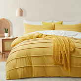 Minimal Pleated Cotton Duvet Cover Set - Mist Yellow
