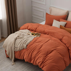 Plain Dyed Duvet Cover Set-Terracotta