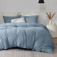 Plain Dyed Duvet Cover Set-Mineral Blue