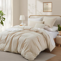 Plain Dyed Duvet Cover Set-Ivory