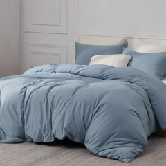 Plain Dyed Duvet Cover Set-Mineral Blue