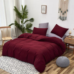 Plain Dyed Duvet Cover Set-Burgundy