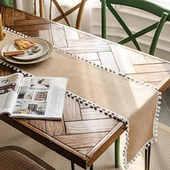 Jute Table Runner Pom-Pom Ball Fringe Trim