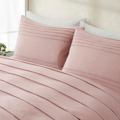 Minimal Pleated Cotton Duvet Cover Set - Mist Rose