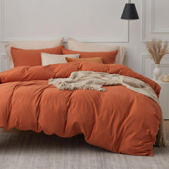Plain Dyed Duvet Cover Set-Terracotta
