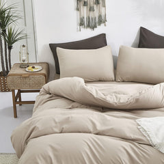 Plain Dyed Duvet Cover Set-Beige Coffee