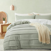 Minimal Pleated Cotton Duvet Cover Set - Mist Sage