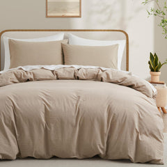Plain Dyed Duvet Cover Set-Beige