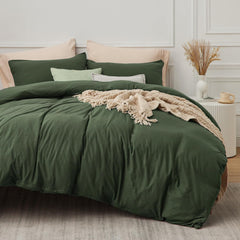Plain Dyed Duvet Cover Set-Olive Green