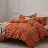 Plain Dyed Duvet Cover Set-Terracotta