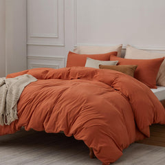 Plain Dyed Duvet Cover Set-Terracotta