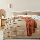 Minimal Pleated Cotton Duvet Cover Set - Dark Beige
