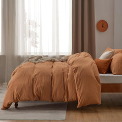 Plain Dyed Duvet Cover Set-Caramel