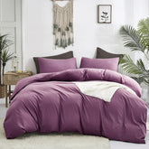 Plain Dyed Cotton Duvet Cover Set - Purple